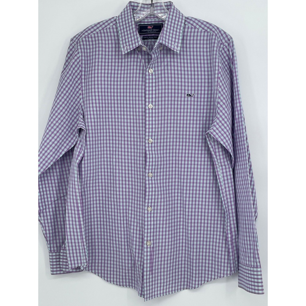 Vineyard Vines Slim Fit‎ Whale Shirt Mens M Purple Gingham Check Cotton